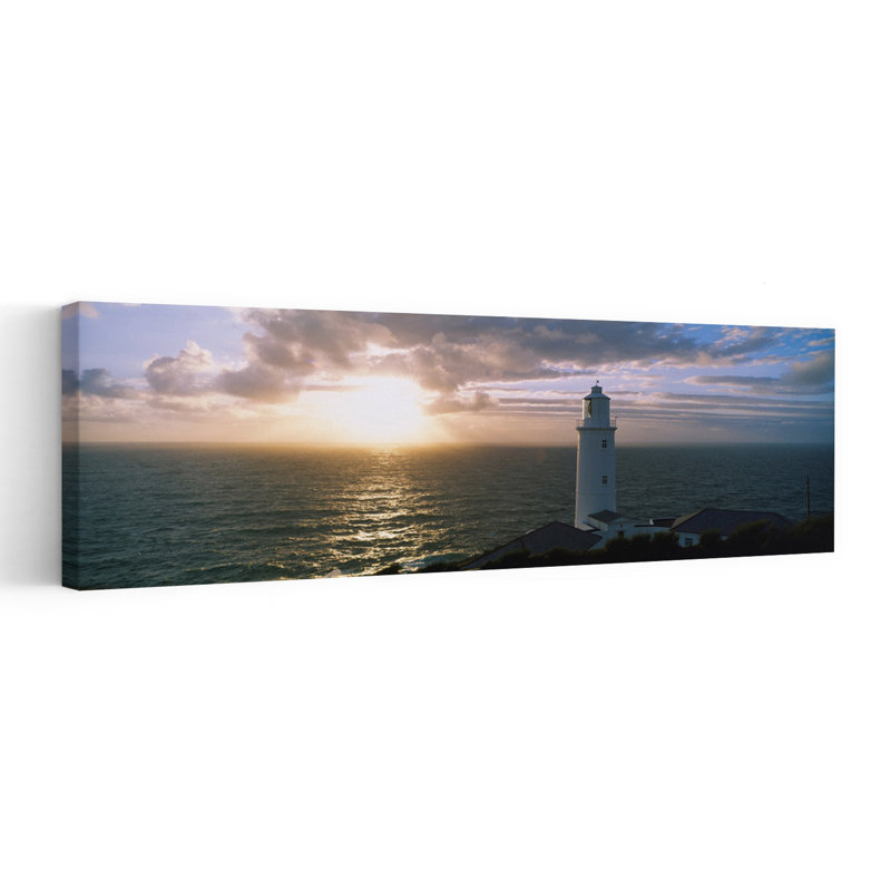 Lighthouse In The Sea Trevose Head Lighthouse Cornwall England by Josef Hoflehner - Wrapped Canvas Panoramic Print