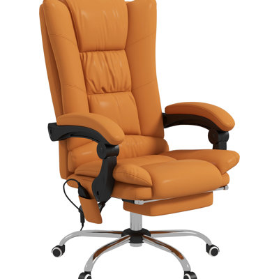 Executive Massage Office Chair With 4 Vibration And Heat, 3 Modes, PU Leather Swivel Chair With Adjustable Height, Reclining Back, And Footrest, Light Brown