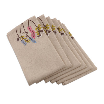Novica Handmade Floral Banquet Embroidered Cotton Placemat And Napkin Set (Set For 6)