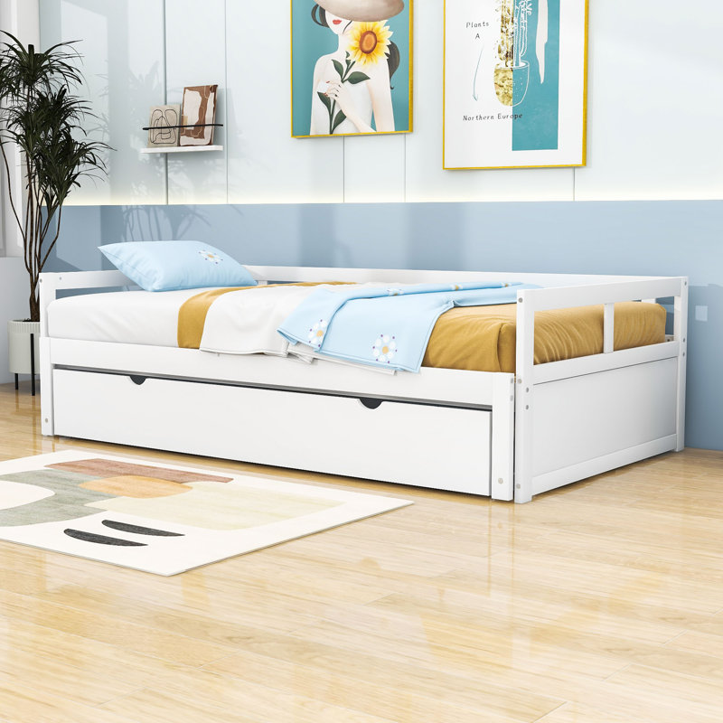 Twin Size Wooden Daybed with Trundle, White