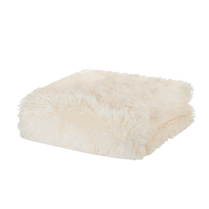 Family Sized Extra Large Cuddly So Soft Faux Fur Throw, Cream