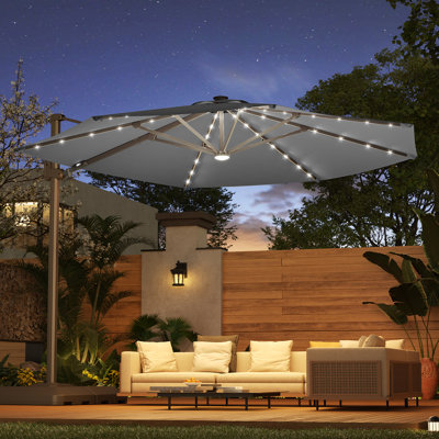 11' LED Cantilever Offset Patio Umbrella with Aluminum Frame, All-Weather Outdoor Umbrella for Deck Backyard Garden