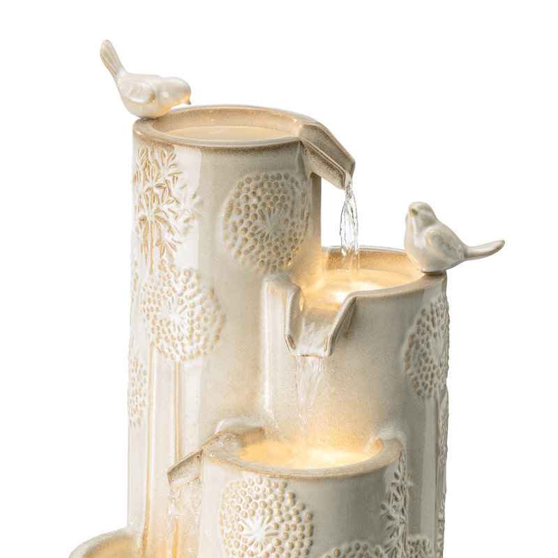 Fontaine de sol d'extérieur résistante aux intempéries avec lumière Sharmina, H 31,75 po x l 13,75 po x P 14,25 po