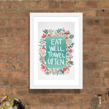 « manger travel white artprint », impression, H 24 po x l 16 po x P 1 po, Papier encadré blanc