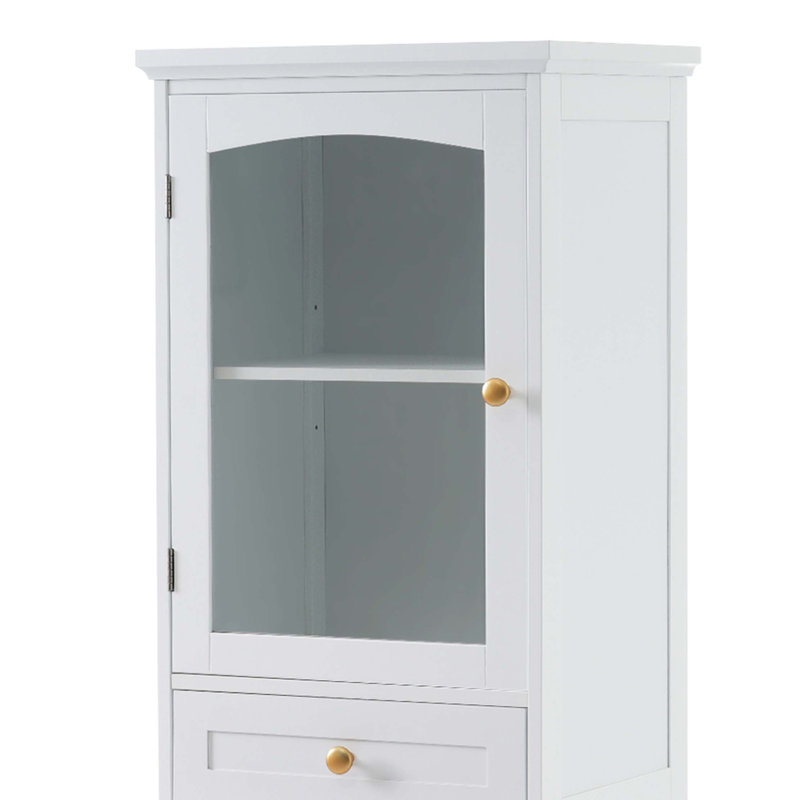 Armoire de rangement pour salle de bain de 63 po de hauteur avec portes en verre, deux tiroirs et tablettes réglables, panneau de fibres à densité moyenne