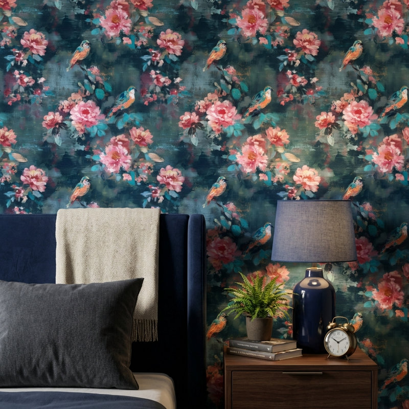 Papier peint floral foncé foncé, Non-collé