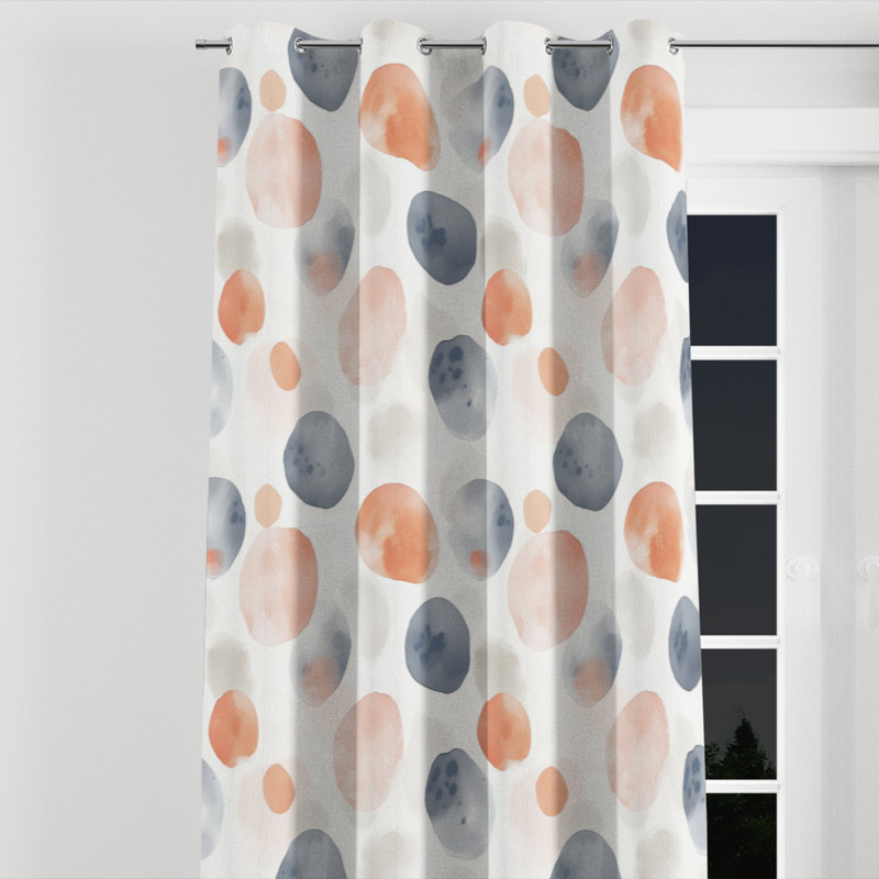 Rideaux en velours abstrait - Rideau à œillets formes chaudes orange - 1 panneau, L 52 po x L 95 po, Œillets argentés