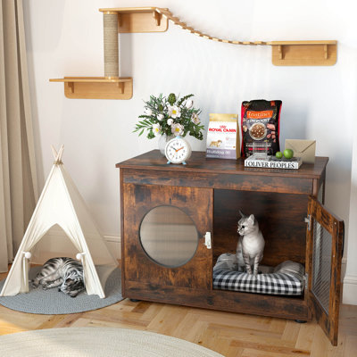 Caisse pour chien de style meuble pour petits chiens de taille moyenne avec porte verrouillable translucide