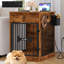 Meuble de rangement pour chien 24,6 po avec rangement et chenil d'intérieur pour chien | Caisse pour petit chien avec station de charge, meuble pour chenil et table d'appoint avec rangement pour petits chiens, brun rustique-129169920