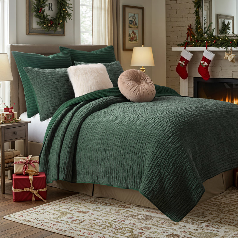 Ensemble de courtepointe texturée Velvet Crush, Forêt, King Quilt + 2 King Pillow Shams