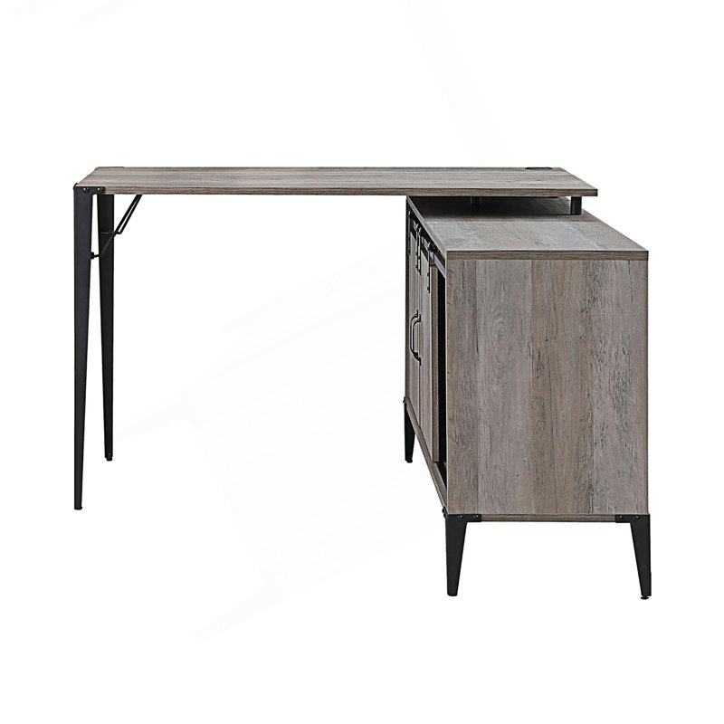L-Shape Writing Desk With Side Cabinet, Gray/Black