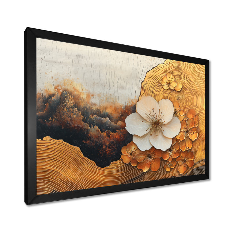Fleur de pommier de Coggeshall dans une rivière à encre jaune - Art mural fleur de pommier, H 30 po x l 40 po, Avec cadre