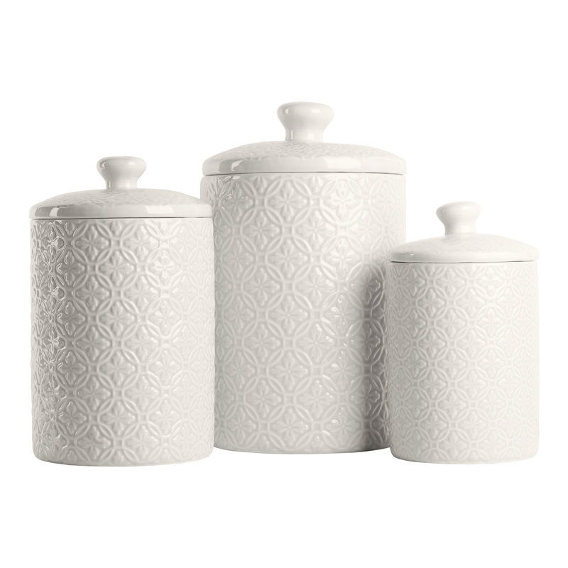Ensemble de pots de cuisine embossés 3 pièces, Blanc