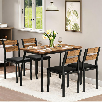 Ensemble table et chaises de salle à manger pour 4 personnes, 5 pièces, structure en métal, design biseauté, mobilier gain de place idéal pour les petits espaces, appartement, studio, coin repas, noir