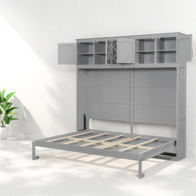 Grand lit escamotable avec rangement multifonctionnel, gris moderne