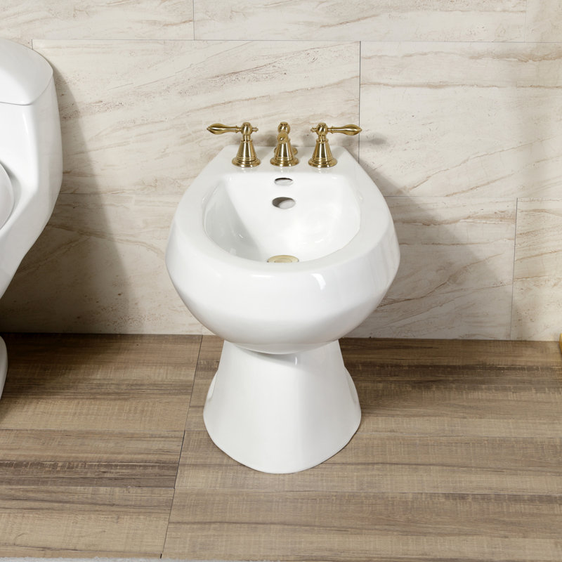 Kingston Brass Victorian Three-Handle Vertical Spray Bidet Faucet with Brass Pop-Up, Brushed Brass