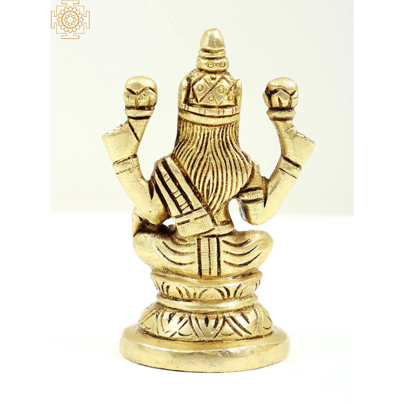 Statue de petite déesse Lakshmi en laiton de 3 po assise sur un piédestal