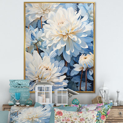 Minimalisme «Blooming Mums» en bleu et blanc II sur toile