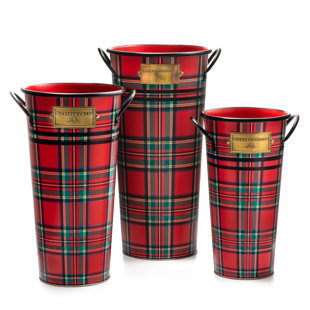 Set of 3 Black & Red Round Christmas Buckets with Handles 16