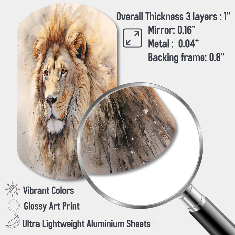 Tayvonne - Cylindre lion, art mural en métal, sculpture murale asymétrique, H 31 po x l 19 po