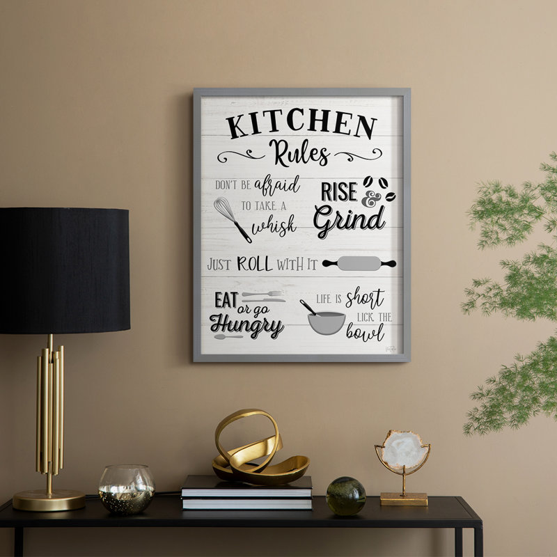 «Rules of the Kitchen», reproduction encadrée - bois massif, H 21 po x l 17 po, Gris