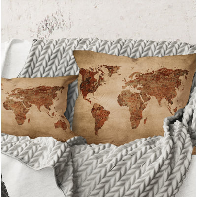 Square,Ancient Map Of The World VII - Vintage Printed Throw Pillow