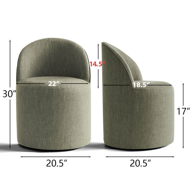 Chaises de salle à manger rembourrées pivotantes en tonneau avec roulettes cachées (ensemble de 2), Vert