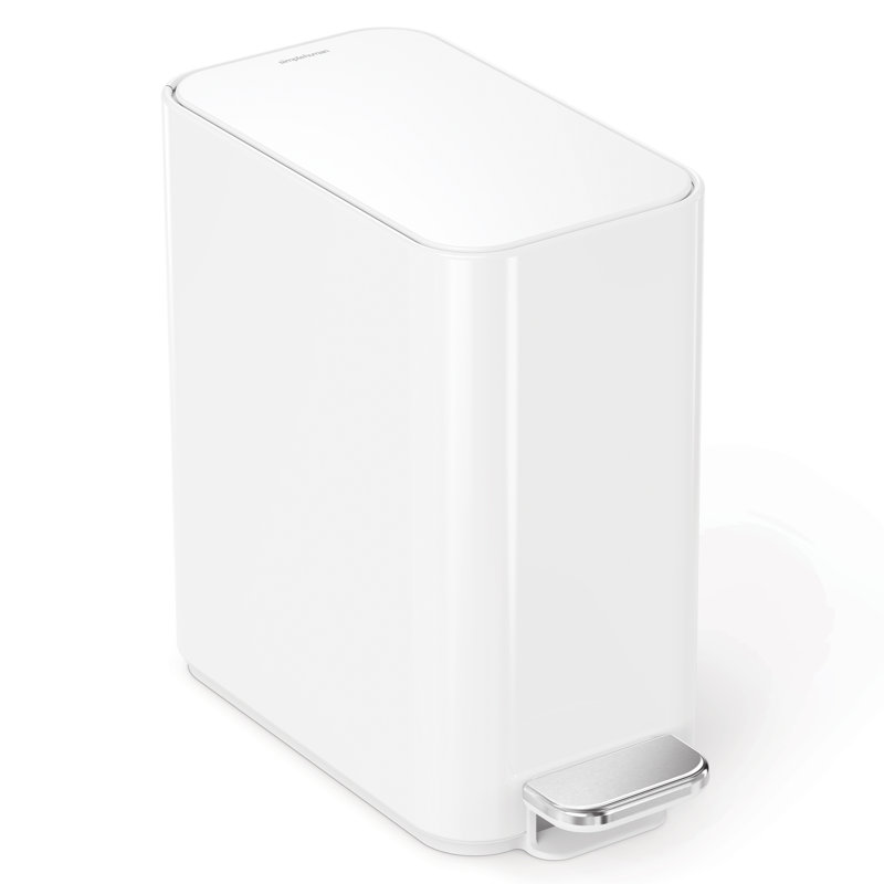 Simplehuman 5 Liter / 1.3 Gallon Slim Steel Step Trash Can, White