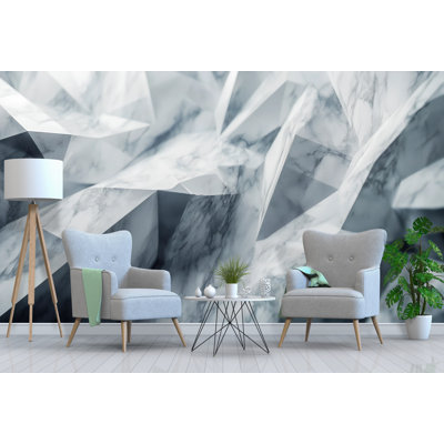 Papier peint géométrique 3D effet marbre cristal - Texture de pierre facettée abstraite - Fresque murale de luxe pour bureau, salon, décoration intérieure moderne