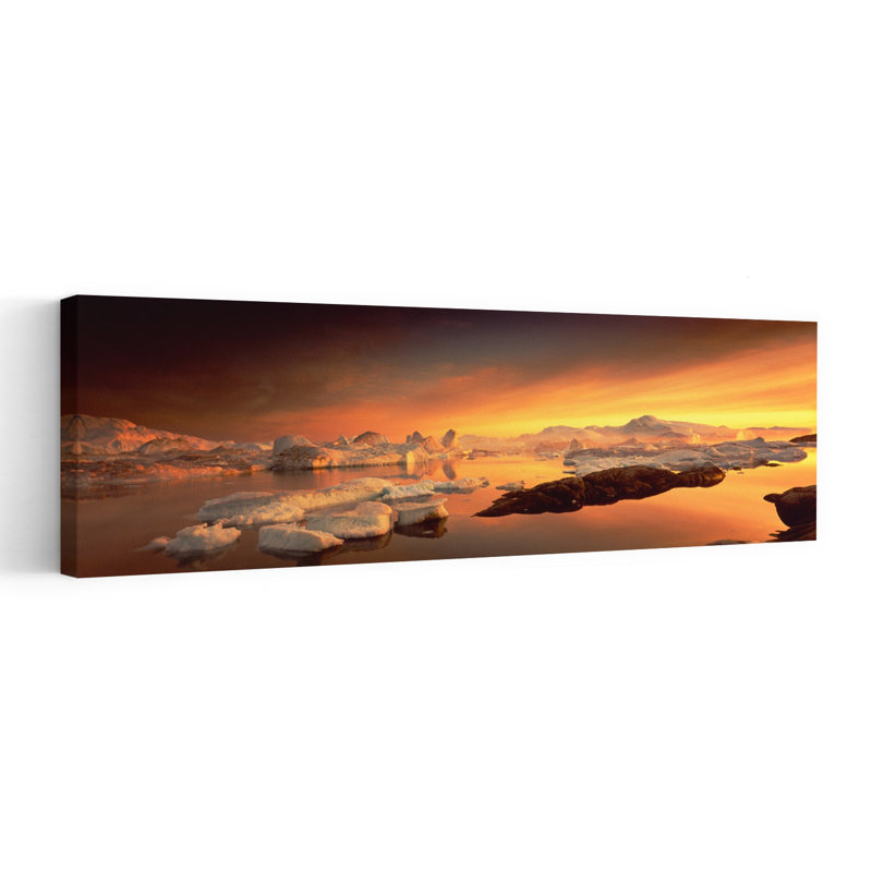 «Disko Bay, Groenland», art contemporain abstrait au coucher du soleil, H 20 po x l 60 po