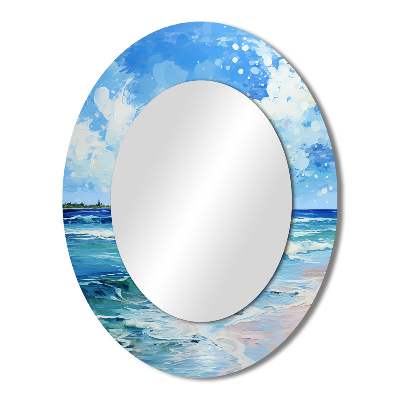 Relaxing Beach Breezes III - Miroir de plage décoratif ovale sur métal, 43 po x 33 po