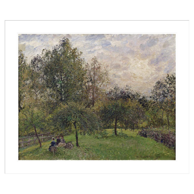Pommiers et peupliers au soleil couchant par Camille Pissarro, impression giclée encadrée, H 33,5 po x l 39,86 po