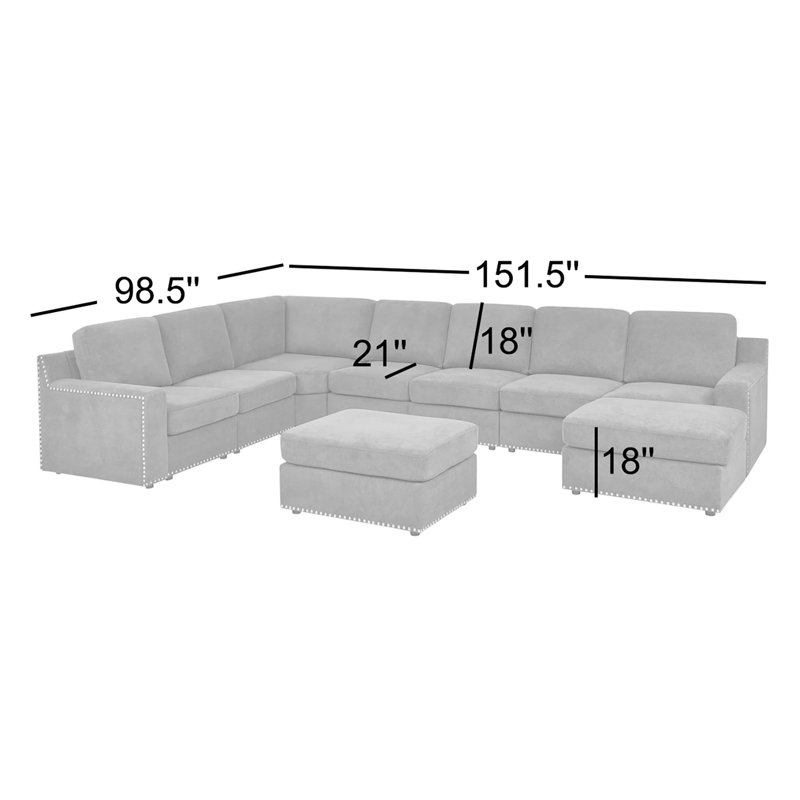 Aindriu Upholstered U-Shaped Sectional Reversible, Green Polyester