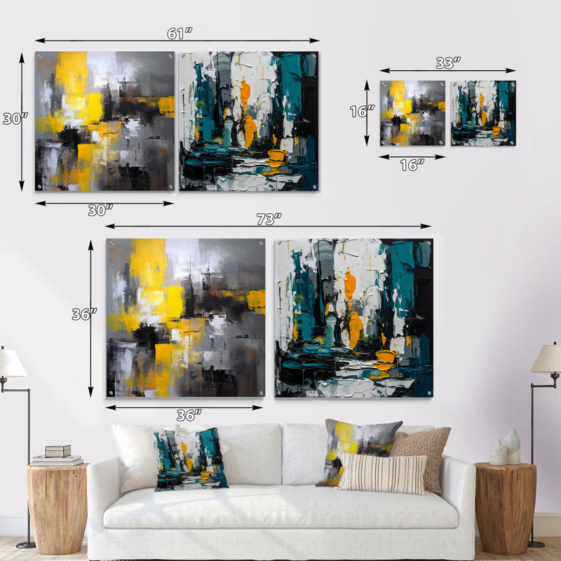 Abstrait Perçu Perçu I - Ensemble de 2 art mural en acrylique à encre liquide abstraite, H 16 po x l 33 po