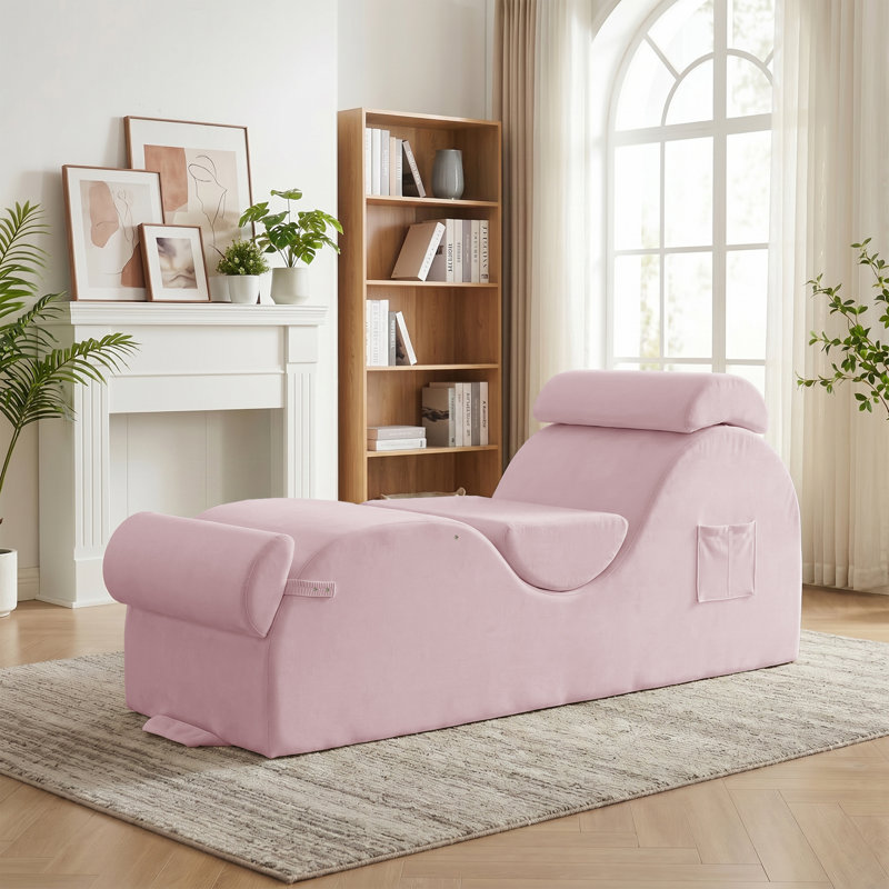 Chaise longue en velours S-Curve, rose, Rose
