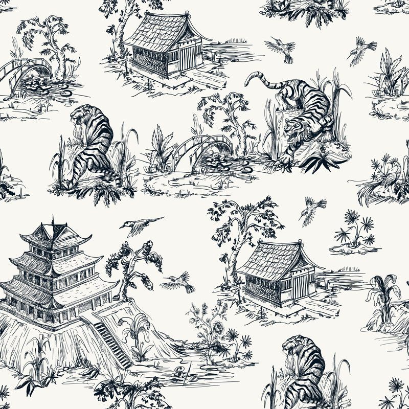Rouleau de papier peint adhésif Chinoiserie, L 16,67 po x l 25 po