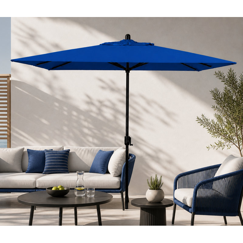 Olivier 116.7'' x 78.7'' Rectangular Market Umbrella, Black Sapphire, Canvas Pacific Blue Sunbrella® Canvas