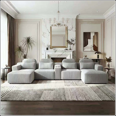 145.7" U-Shaped Velvet Sectional Sofa with Chaise Lounge and Cup Holders