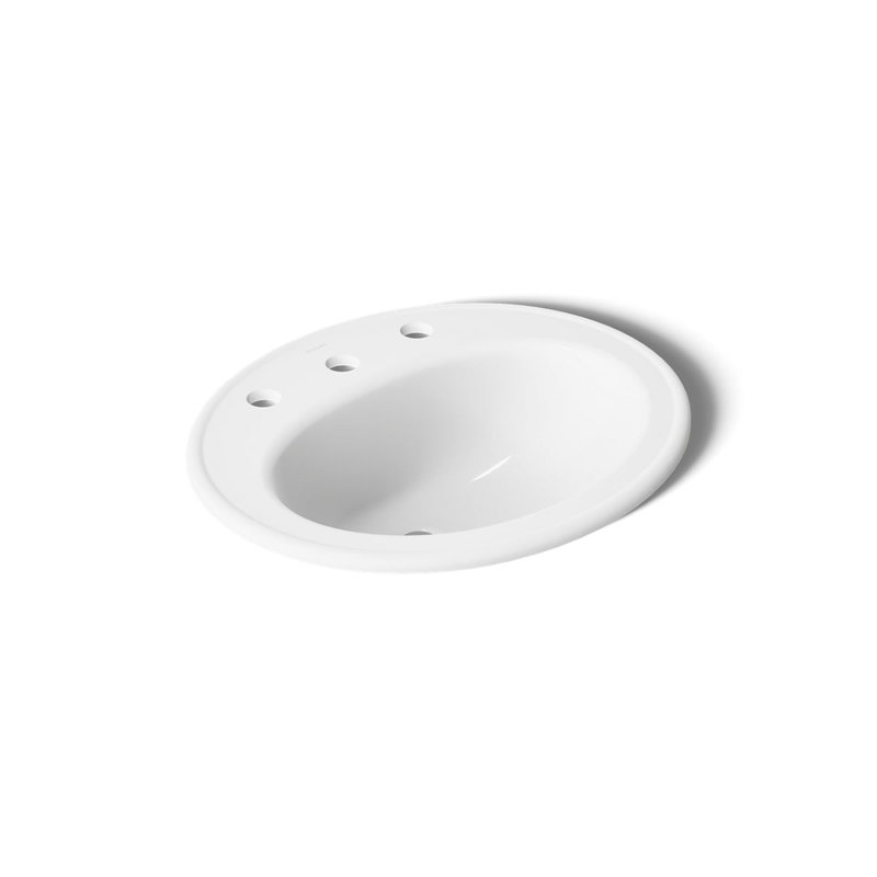 Pennington Ceramic Oval Drop-In Bathroom Sink with Overflow, White, 8'' Centers