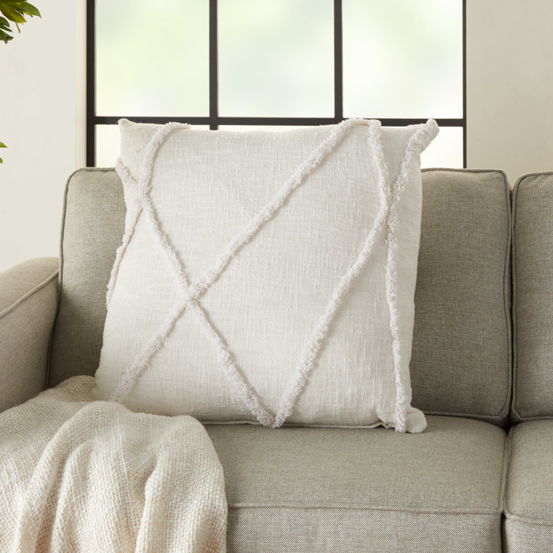 Housse et insert de coussin carré en coton Britney, H 18 po x l 18 po, Blanc, Carrée