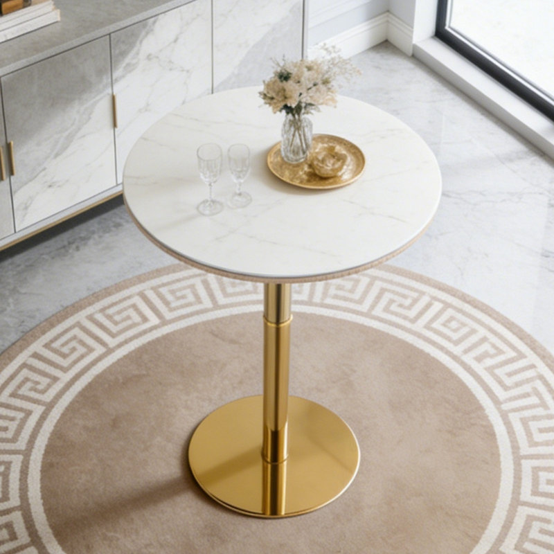 Ensemble de hauteur de bar réglable avec pieds chromés et 2 tabourets de bar rembourrés en similicuir, Black,White+Gold