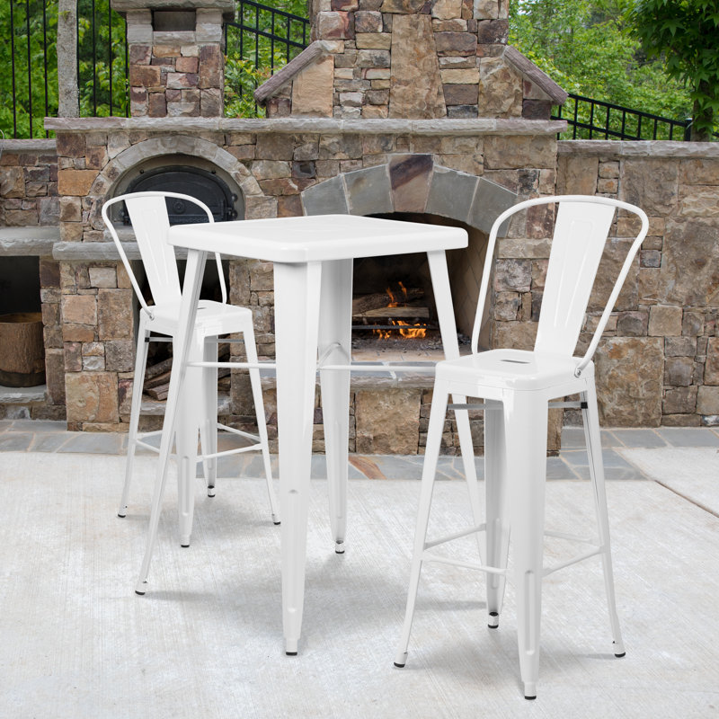 Ensemble de table de bar intérieur / extérieur en métal Toquerville, Blanc