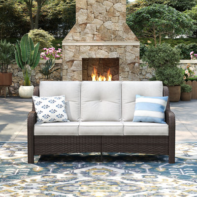 3-Seat  Outdoor Wicker Sofa Chair with Cushions
