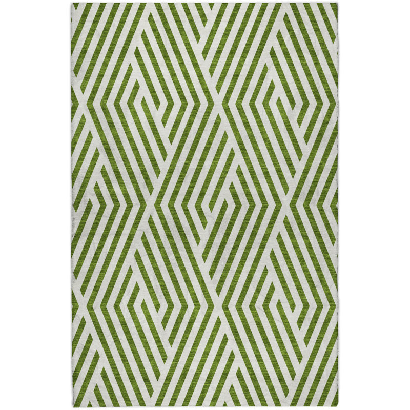 Premium Machine Washable Dream Shag ADS550 Geometric Rug, Olive, 5' x 7'6"