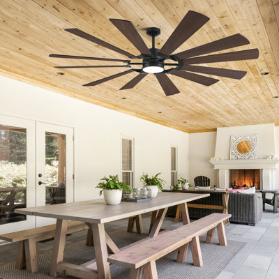 Large 12-blade Outdoor Windmill Ceiling Fan With Light And Remote, Dual-finish Blades, Ideal For Large Indoor & Outdoor Spaces Like Patio, Porch, Gazebo, Garage, Living Room