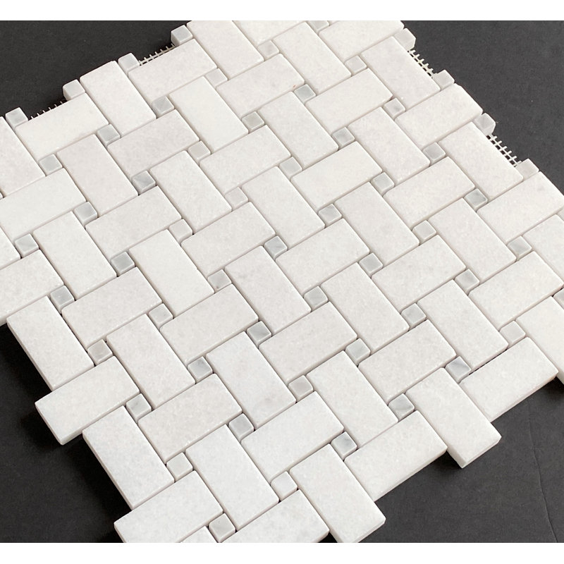 Carreau de mosaïque Thassos, Thassos blanc avec pois de Carrare blanc