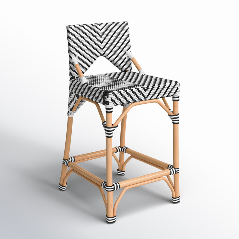 Creanly Rattan  Counter Stool, Black/White