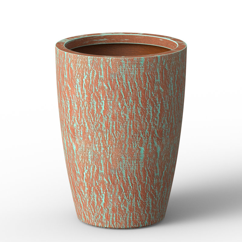 11.5 in. Medium Blue Patina (Enhanced Interior) Concrete Round Planter / Pot with Drainage Holes