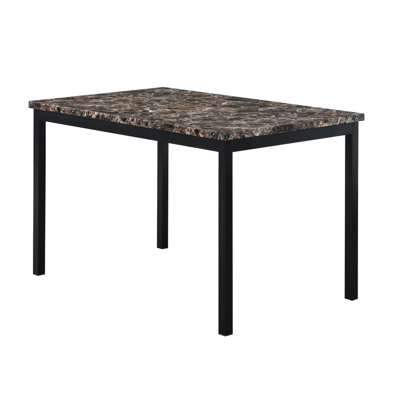 Table de salle à manger de style moderne avec plateau en faux marbre avec structure en métal robuste pour les pièces - construction, installation facile, capacité de poids de 100 lb, coin repas noir décoratif et poids maximal,
