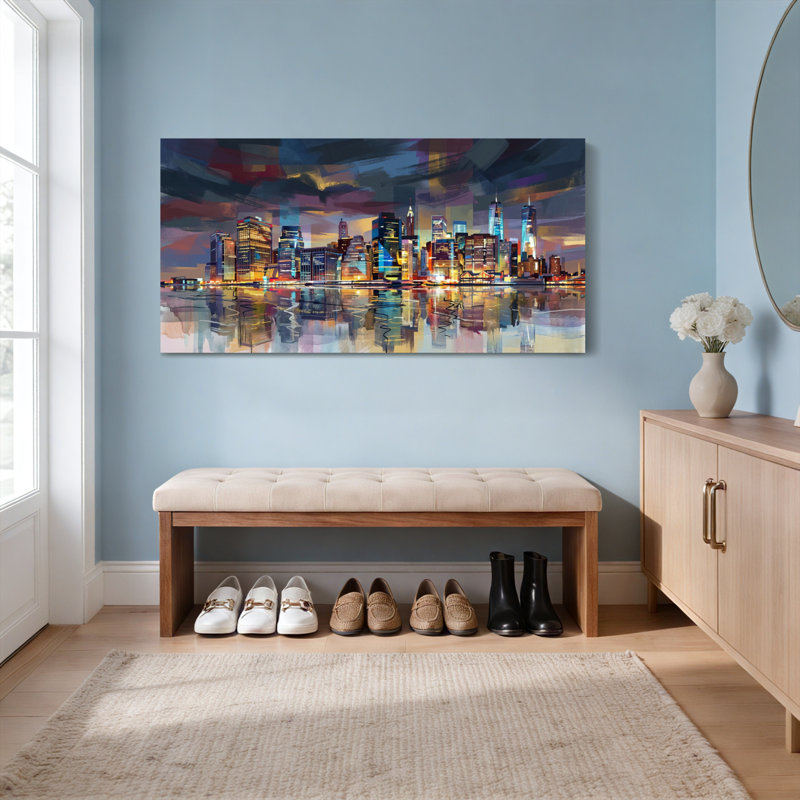 Ensemble de 1 tableau sur toile tendue représentant un paysage urbain, H 24 po x l 48 po